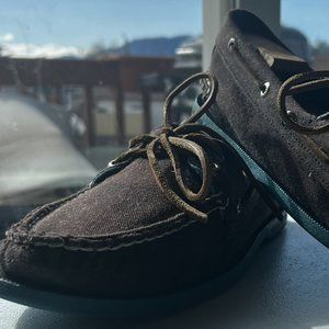 Sperry Top-Sider denim blue canvas mock toe lace up Men's boat style shoes 10
